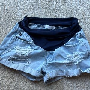 Maternity pink blush ripped jean shorts